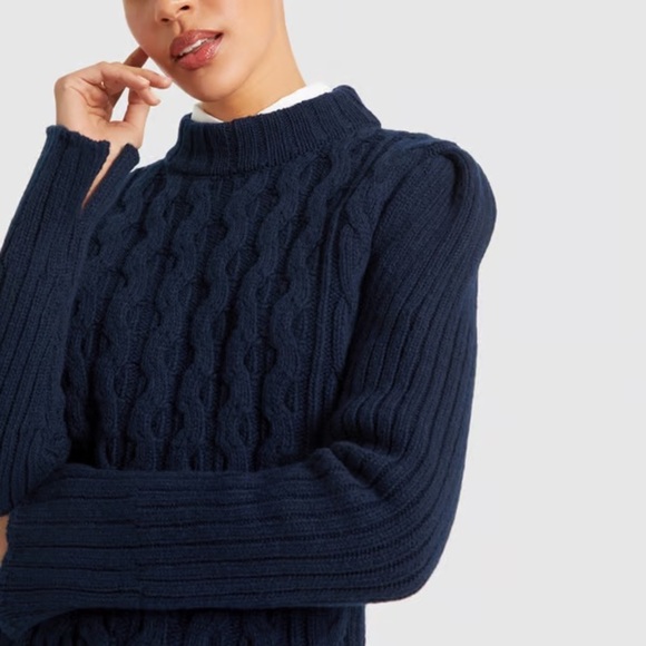 G. By Goop Navy Blue Knit Merino Wool cable chunky  Sweater Size Medium - Picture 2 of 13